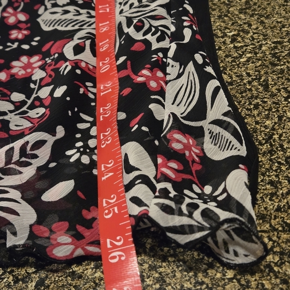 First Option Floral Black Pink White Women's L Top Sheer Shell & Sleeves Lined - Picture 12 of 12